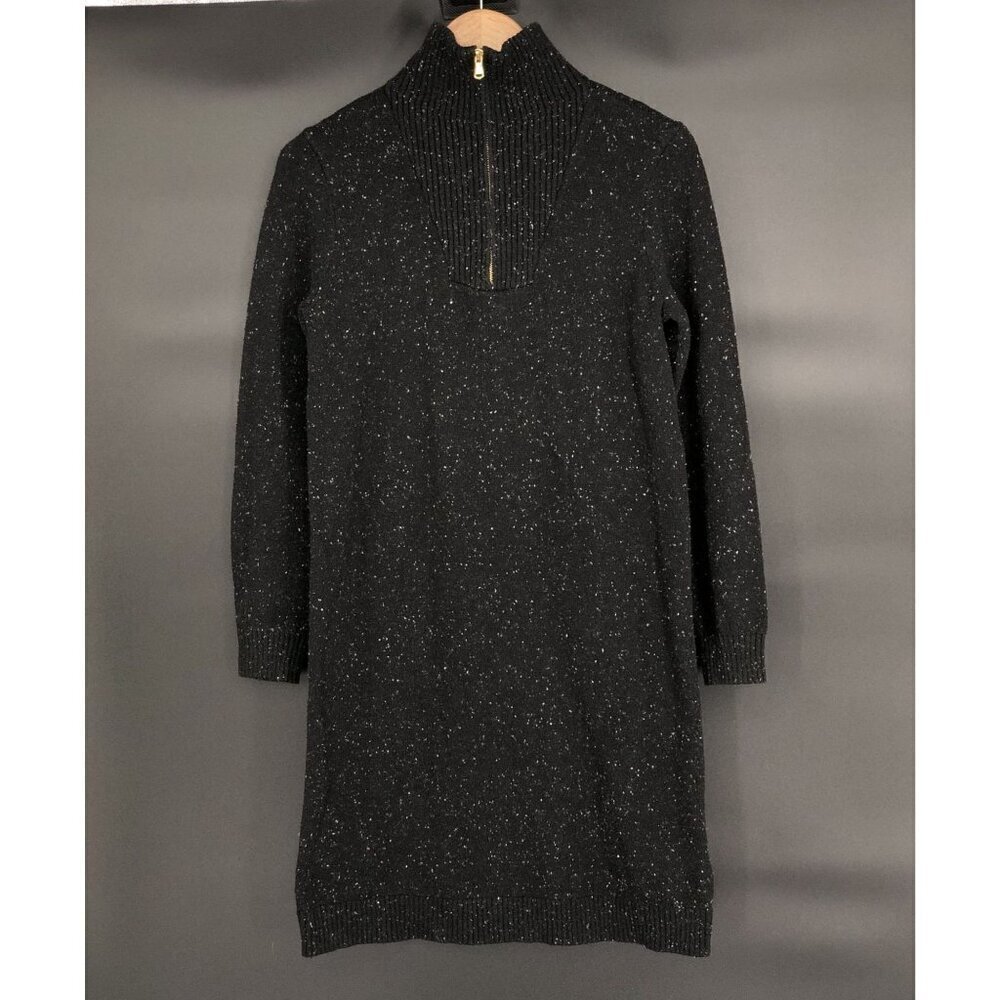 J.Crew Long Sleeve Half-Zip Sweater Dress S Black Speckled Preppy Minimalist
